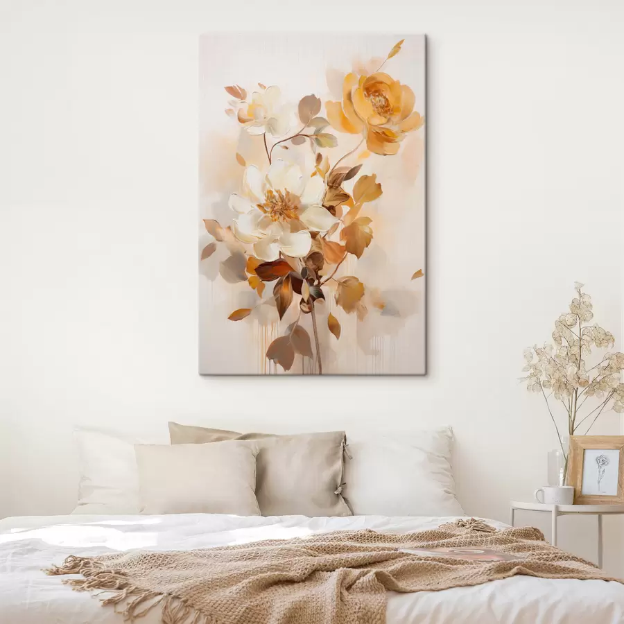 murales de pared Flores abstractas con hojas marrones, estilo pictórico y pinceladas s49145