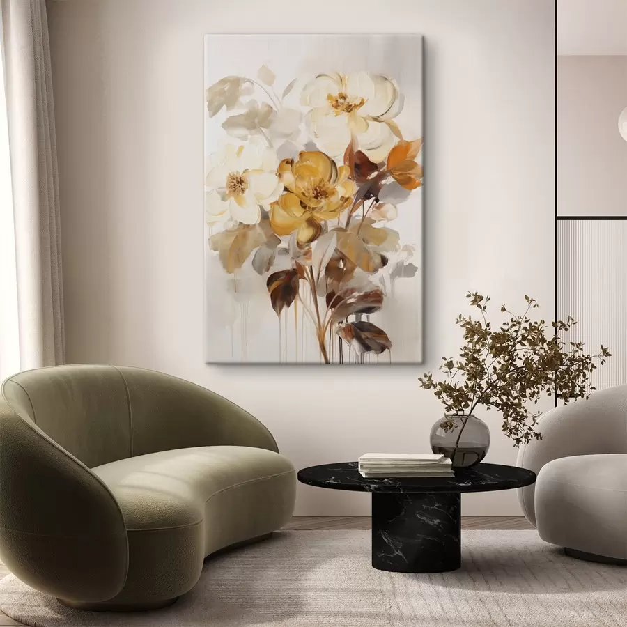 murales de pared Flores abstractas con hojas marrones, estilo pictórico y pinceladas s49146