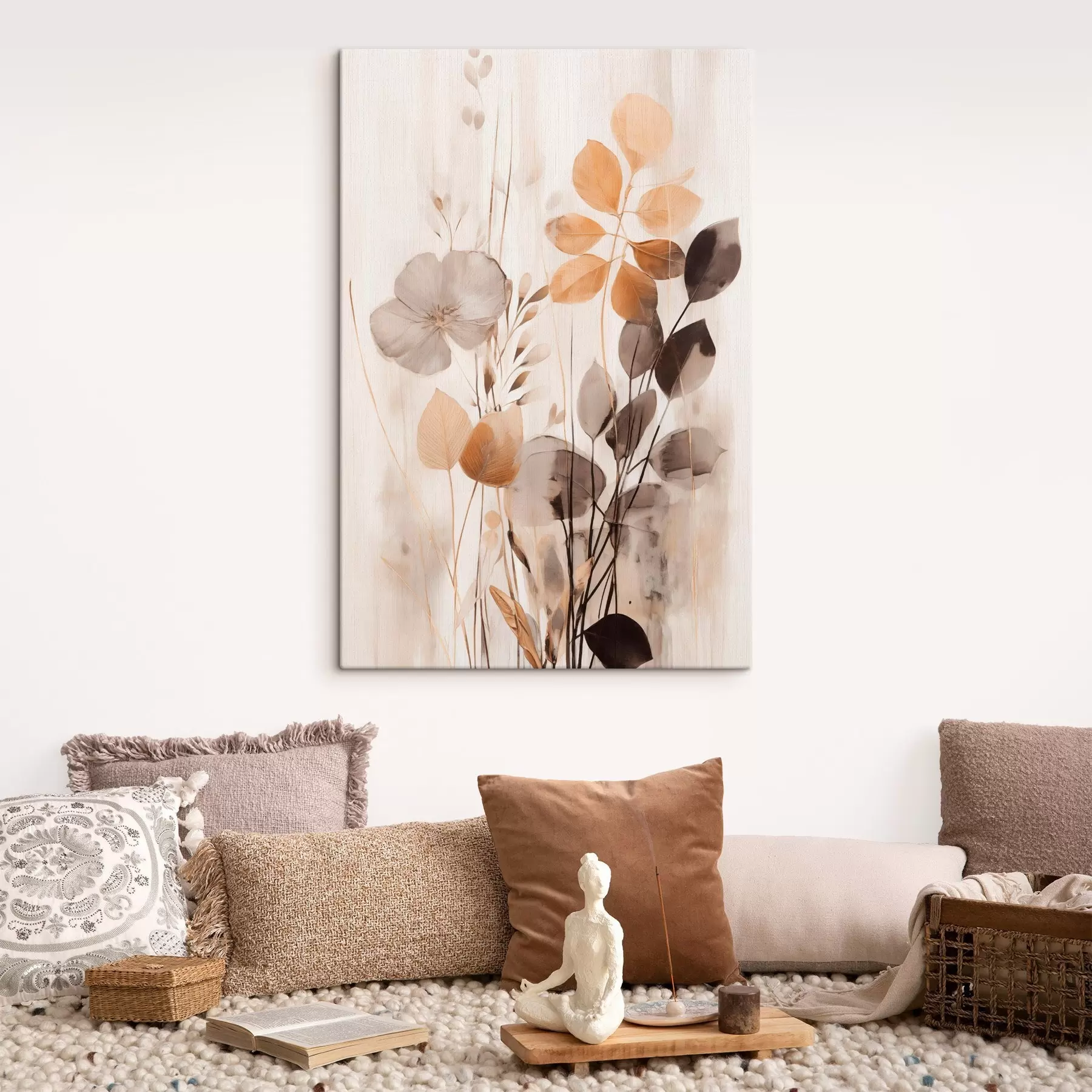 murales de pared Arreglo floral en tonos naranjas y grises apagados, arte abstracto s49147