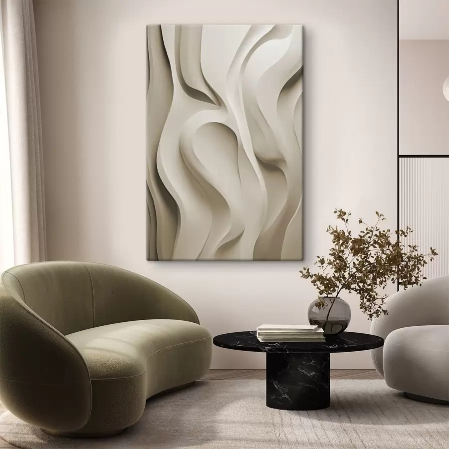 murales de pared Formas onduladas abstractas en tonos beige con curvas suaves; arte moderno y minimalista s49149