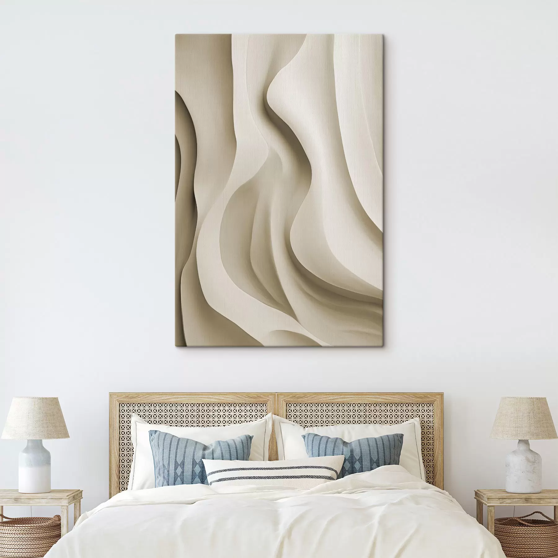 murales de pared Formas onduladas abstractas en tonos beige con curvas suaves; arte moderno y minimalista s49150