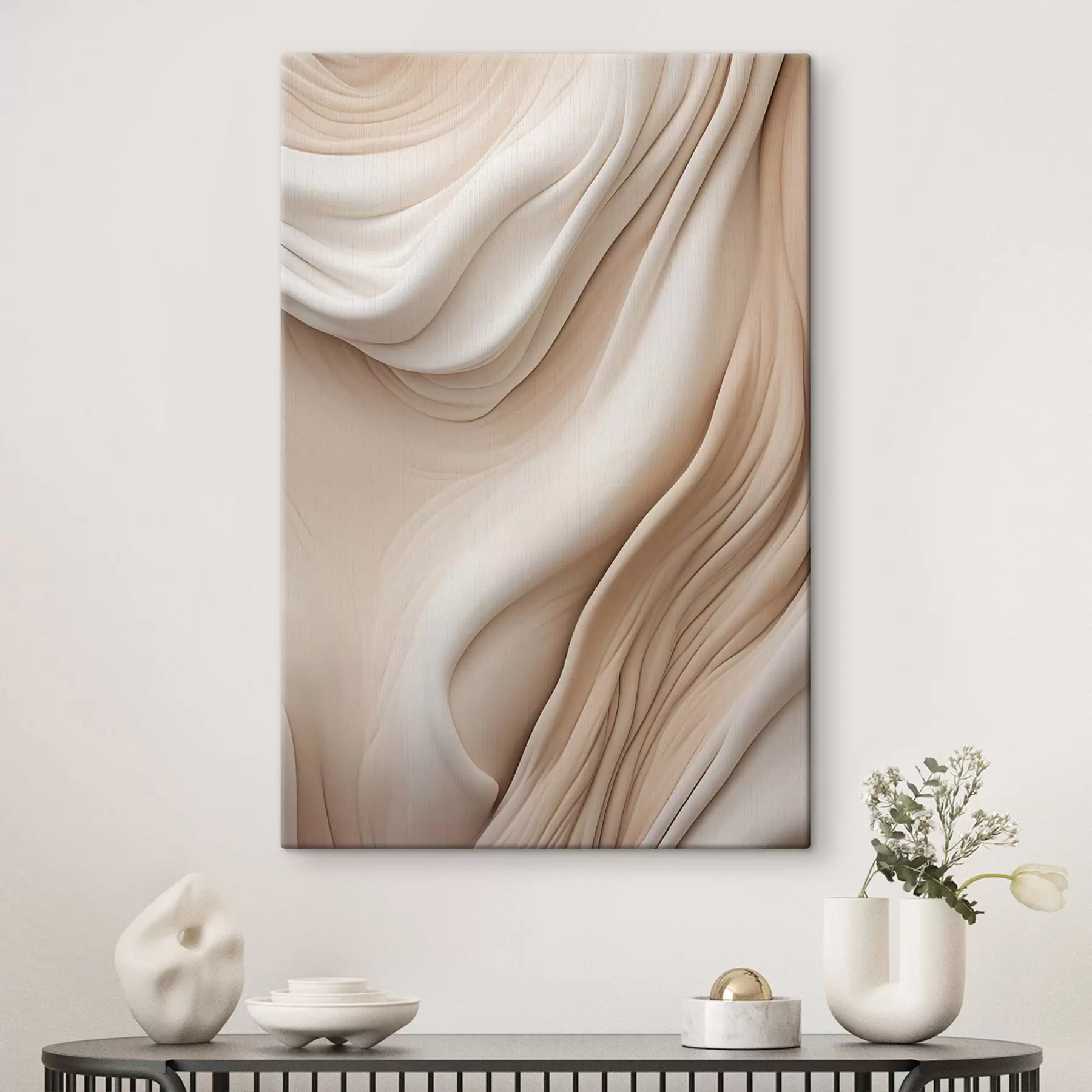 murales de pared Texturas fluidas y abstractas en tonos crema y beige con sombras suaves s49175