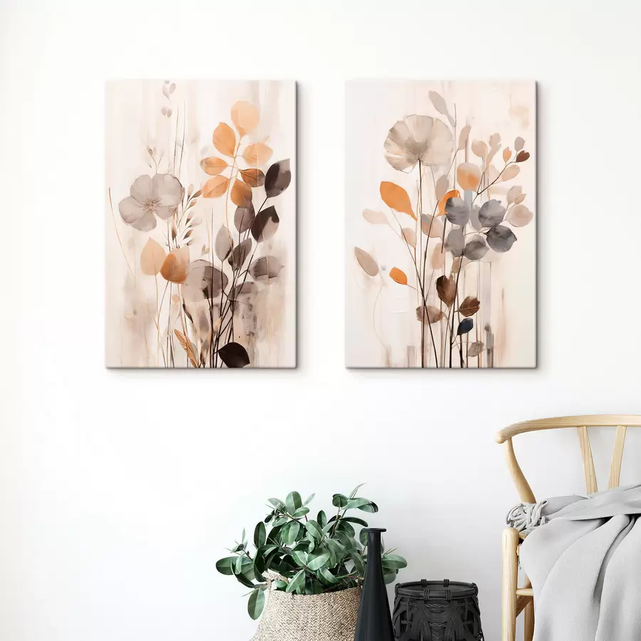 murales de pared Arreglo floral en tonos naranjas y grises apagados, arte abstracto m30470