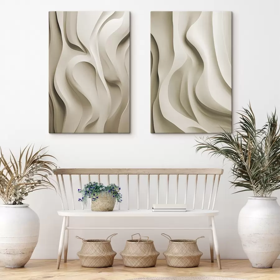 murales de pared Formas onduladas abstractas en tonos beige con curvas suaves; arte moderno y minimalista m30471