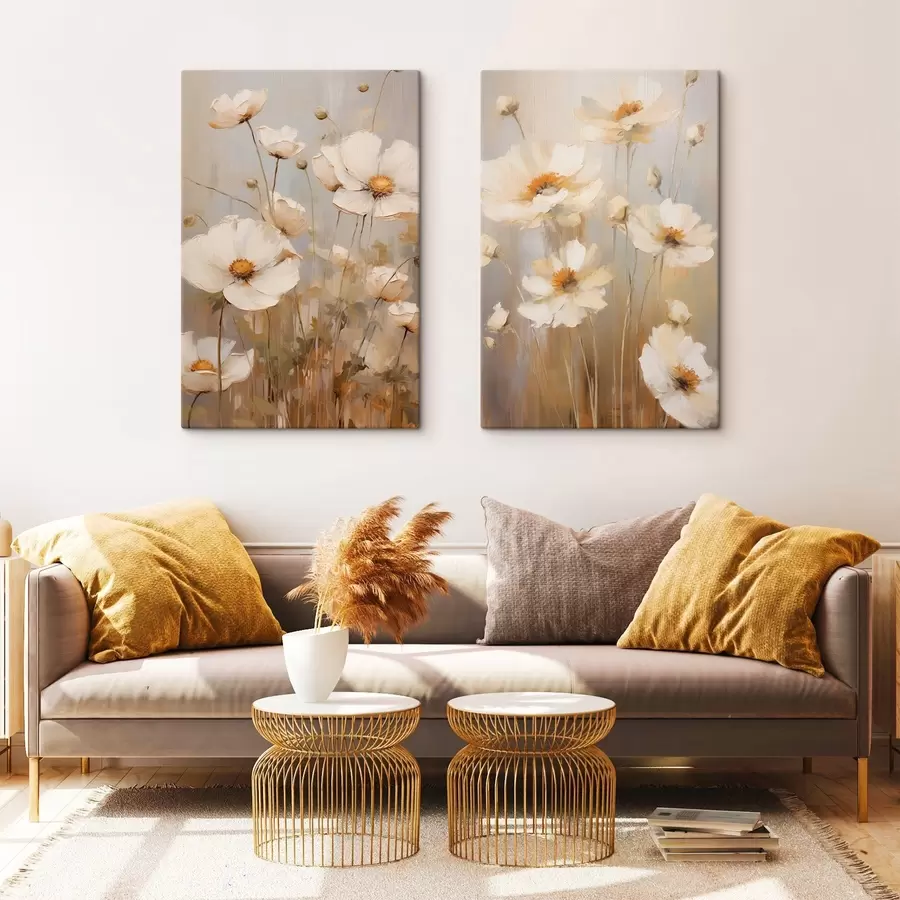 murales de pared Amapolas blancas pintadas en un estilo suave e impresionista sobre un fondo en tonos apagados m30476
