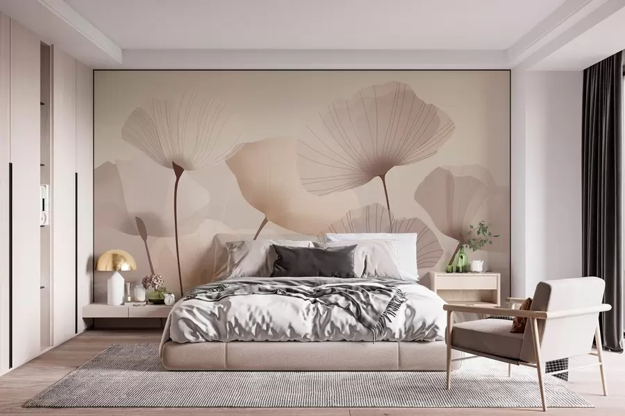 murales de pared Elegantes pétalos en tallos altos en tonos pastel w05212