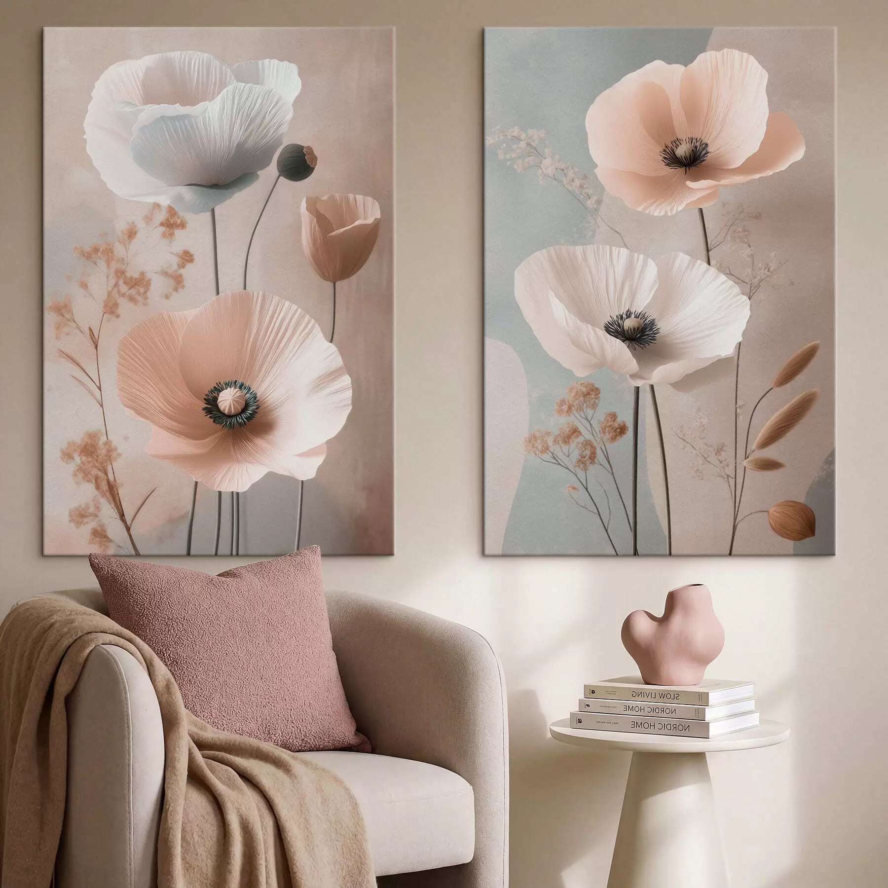 murales de pared Díptico con delicadas flores en tonos pastel m30486