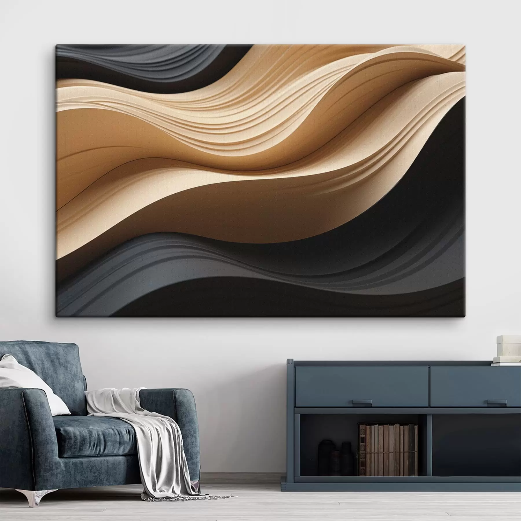 murales de pared Líneas abstractas y fluidas en negro y tonos cálidos s49180