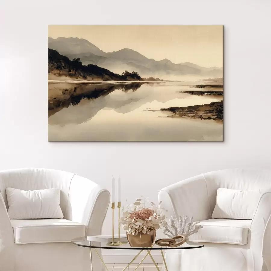 murales de pared Paisaje montañoso tranquilo con reflejos en el agua s49185