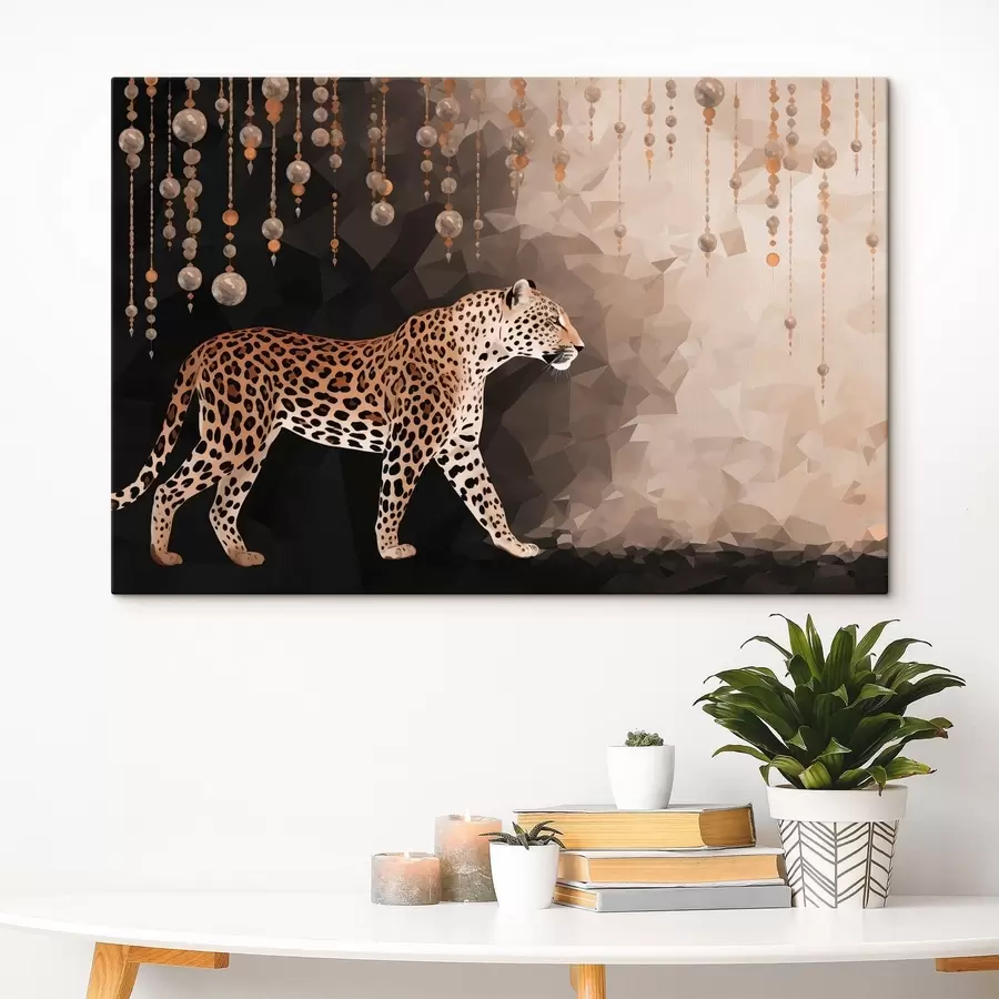 murales de pared Leopardo con fondo geométrico y elementos colgantes s49188