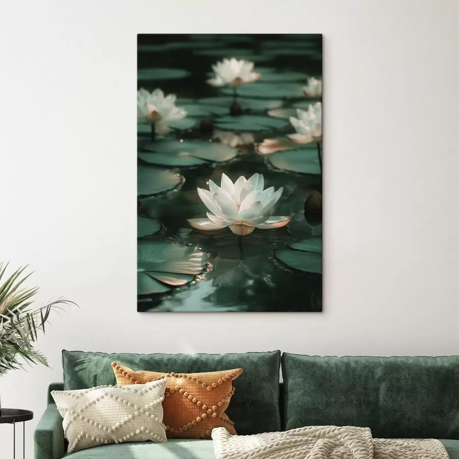 murales de pared Pálidas flores de loto sobre aguas oscuras s49197