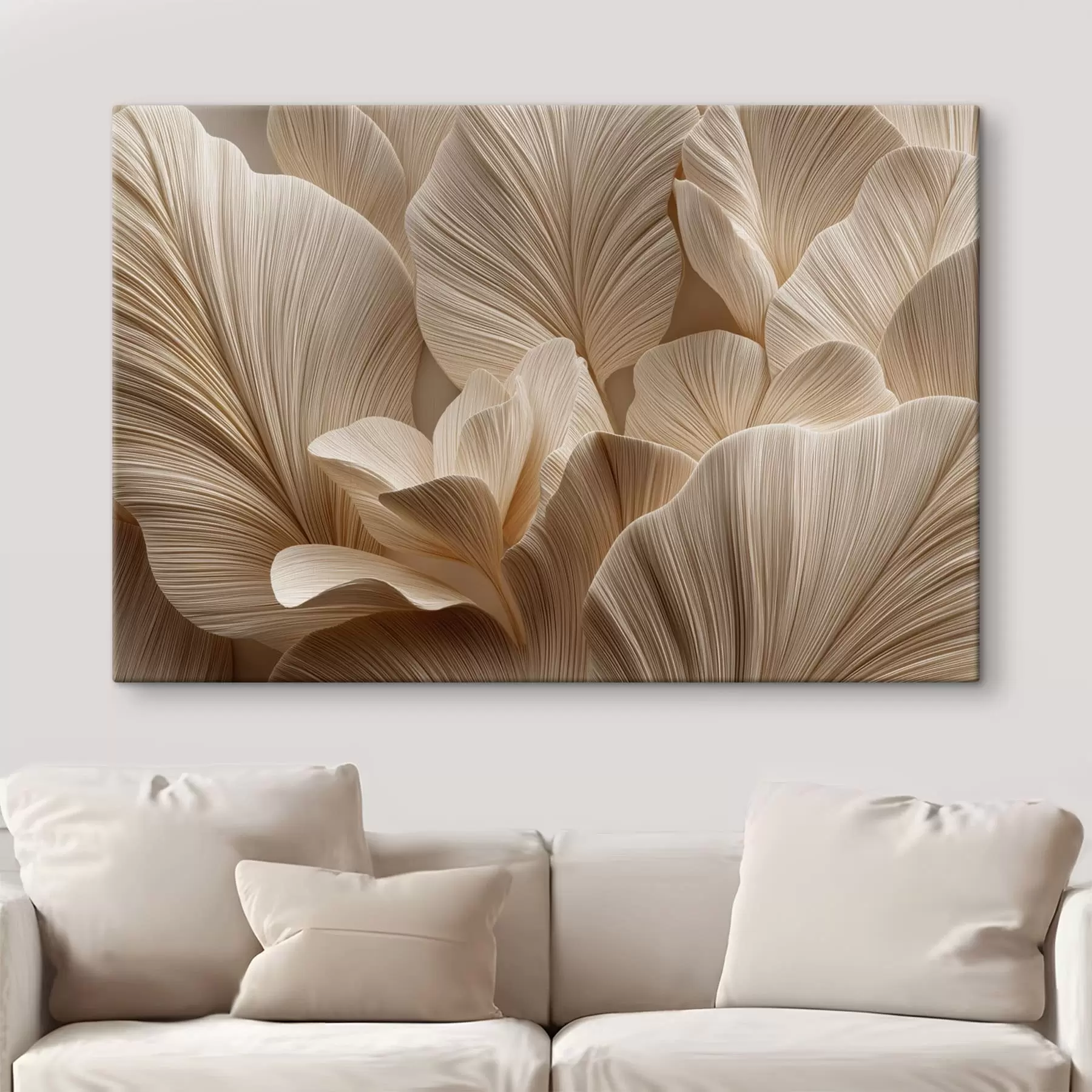 murales de pared Hojas en relieve en cálidos tonos beige s49198