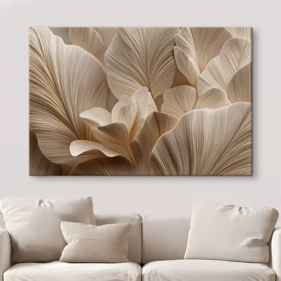 murales de pared Hojas en relieve en cálidos tonos beige s49198