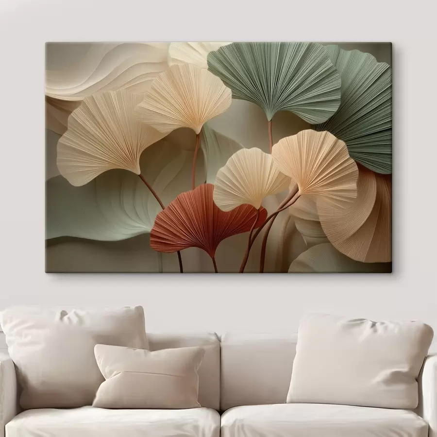 murales de pared Hojas de ginkgo abstractas en cálidos tonos pastel s49199