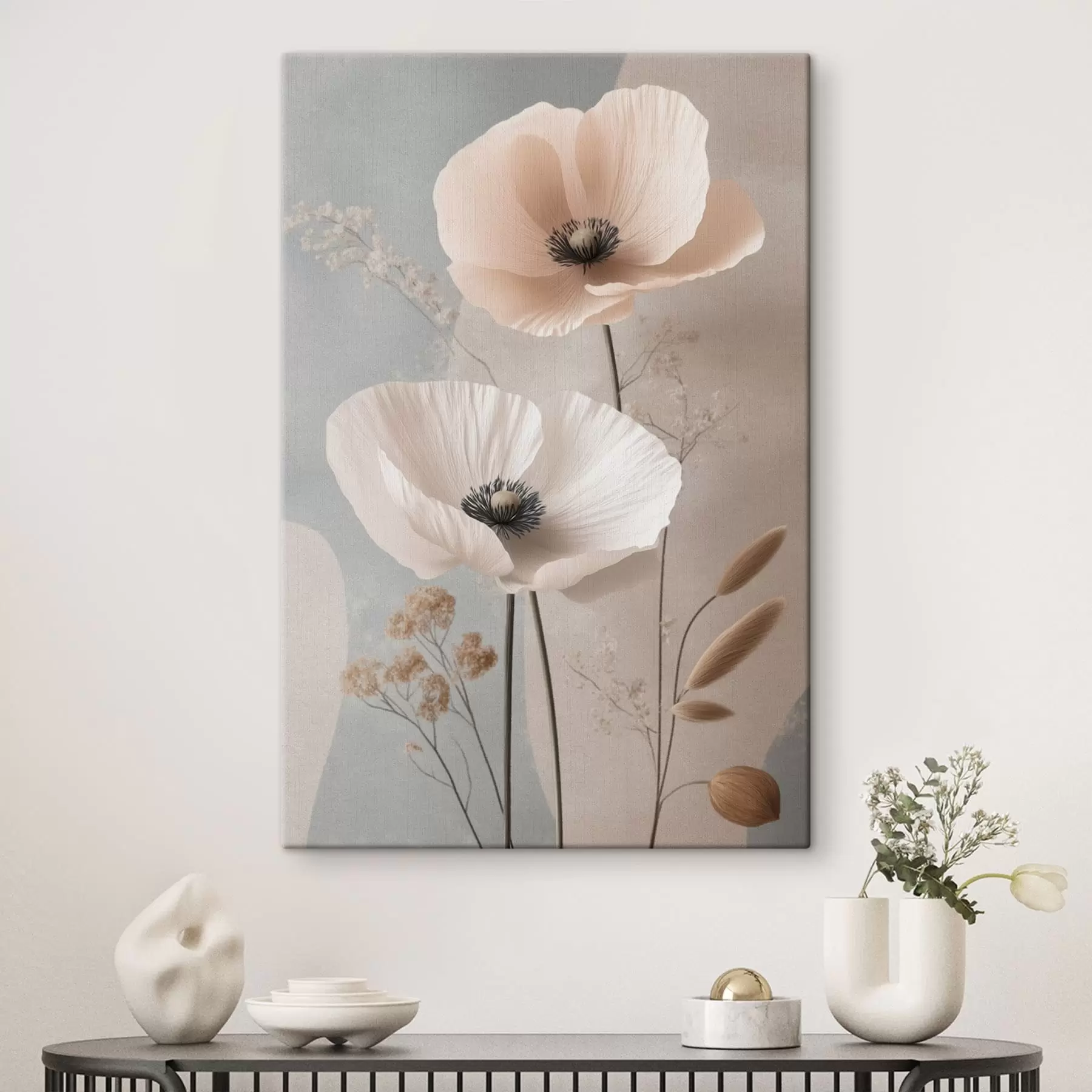 murales de pared Amapolas de tonos claros sobre un fondo en tonos pastel suaves s49200