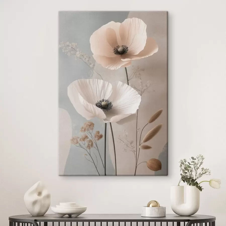 murales de pared Amapolas de tonos claros sobre un fondo en tonos pastel suaves s49200
