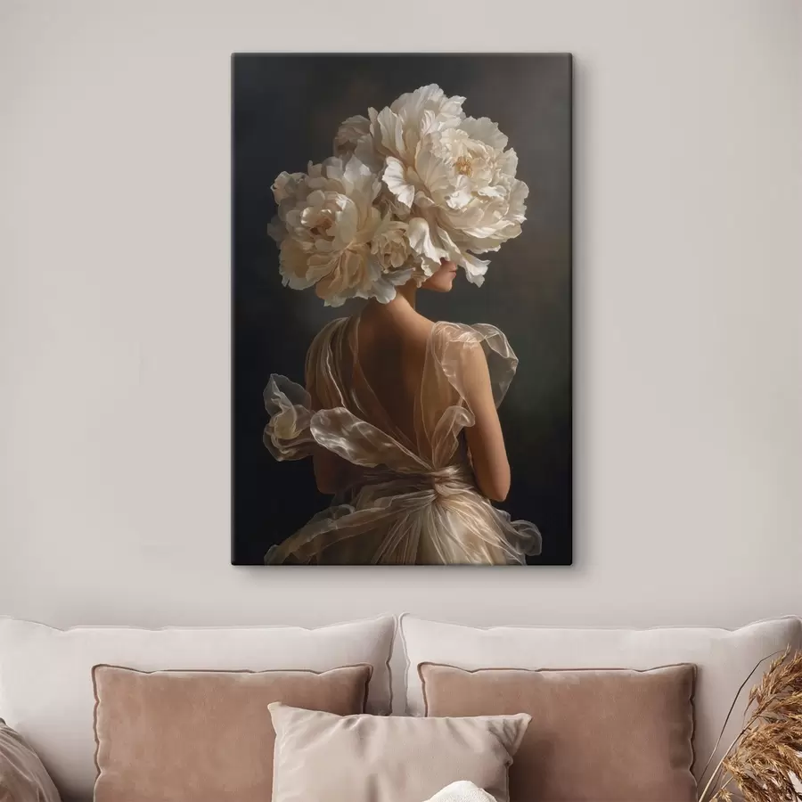 murales de pared Mujer con vestido y tocado floral s49202