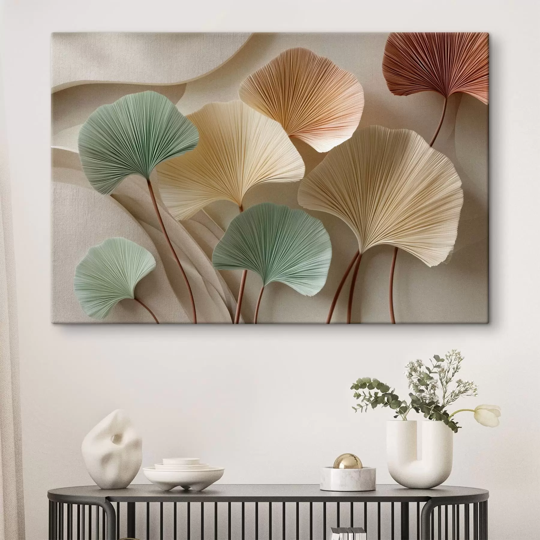 murales de pared Hojas de ginkgo estilizadas en tonos suaves s49207