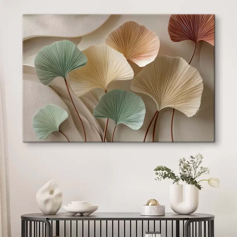 murales de pared Hojas de ginkgo estilizadas en tonos suaves s49207