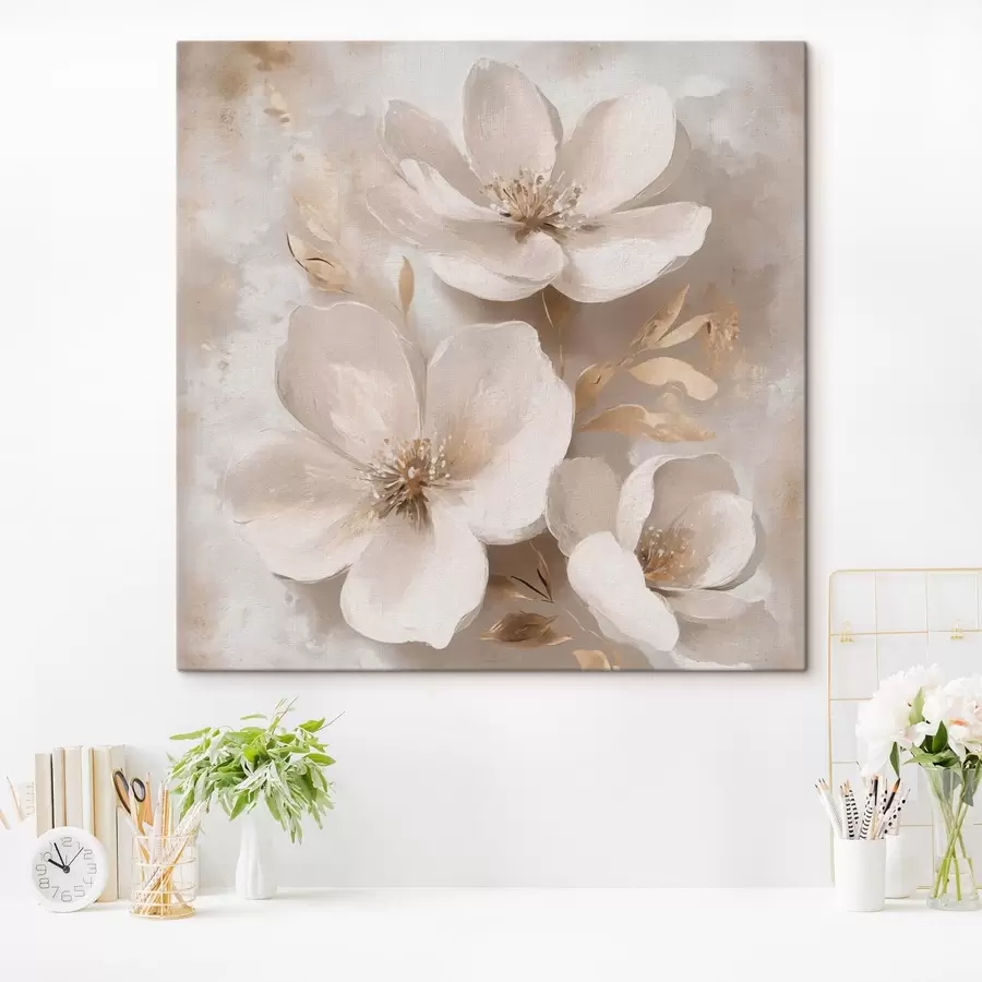 murales de pared Flores delicadas y de color pálido con hojas decorativas s49217