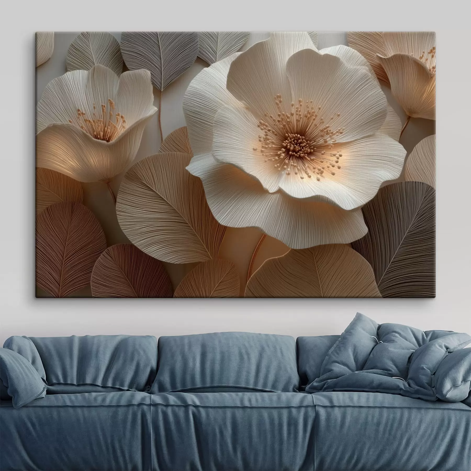 murales de pared Flores y hojas dispuestas en capas en tonos cálidos s49218
