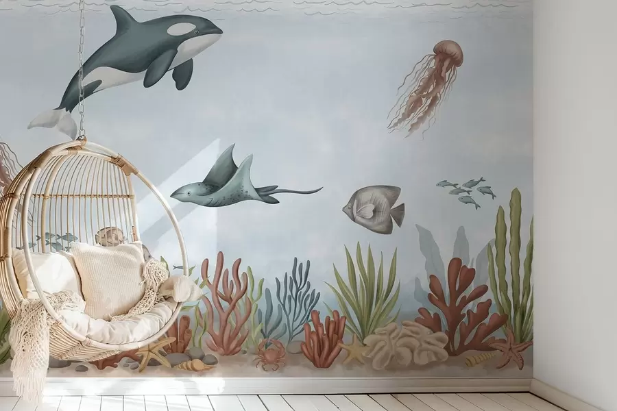 murales de pared Criaturas marinas entre corales y algas w05545