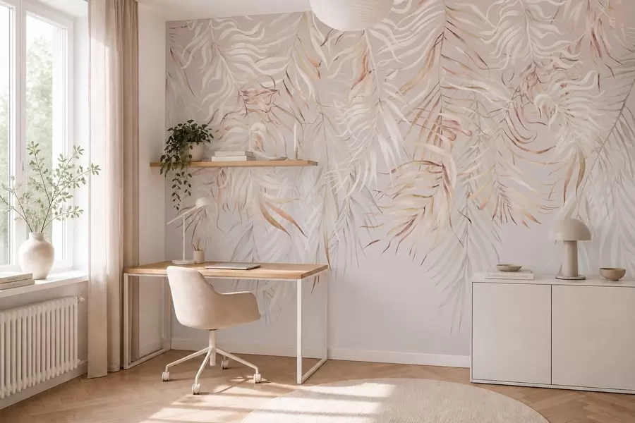 murales de pared Hojas tropicales claras sobre fondo beige w05627v2