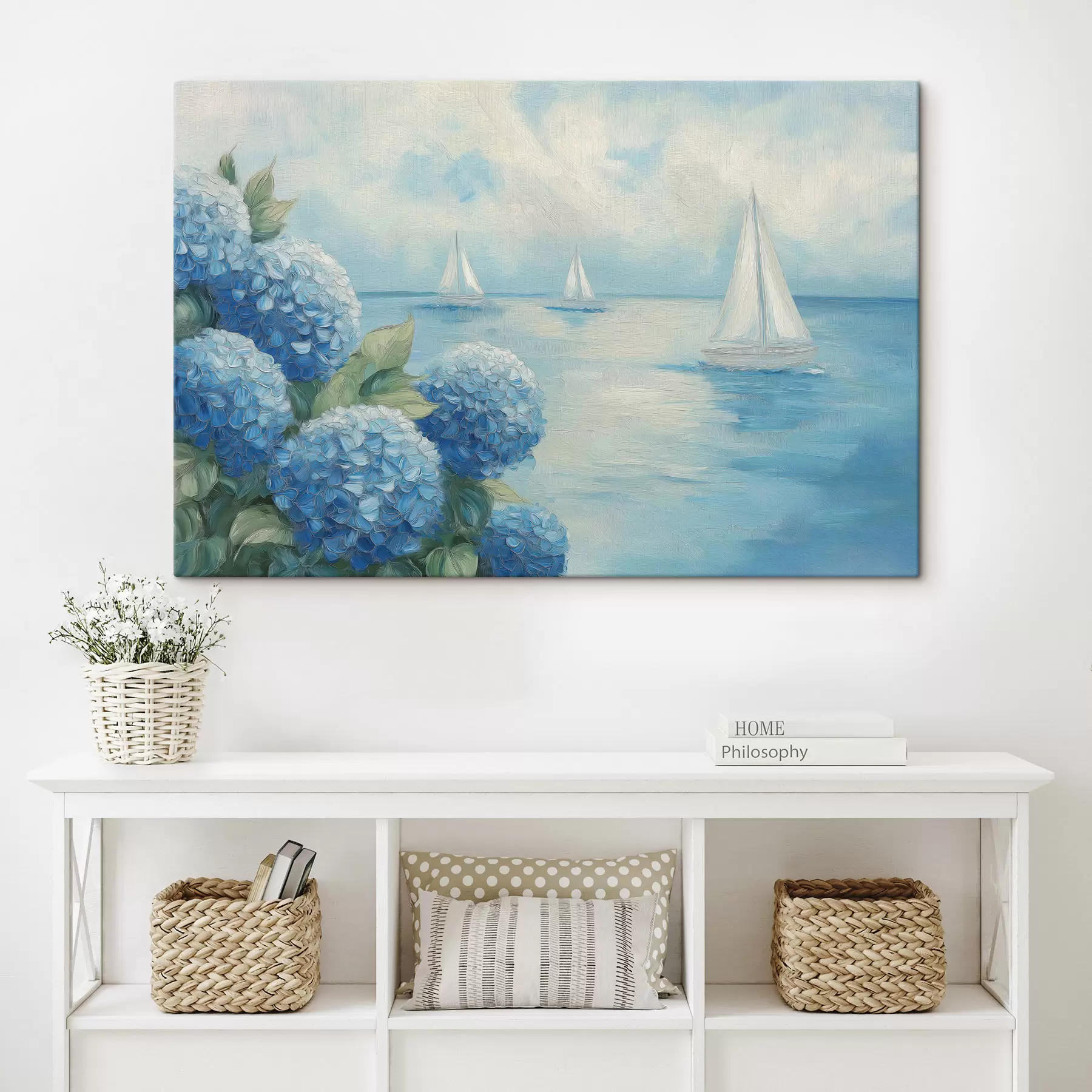 murales de pared Paisaje marino con hortensias s49276