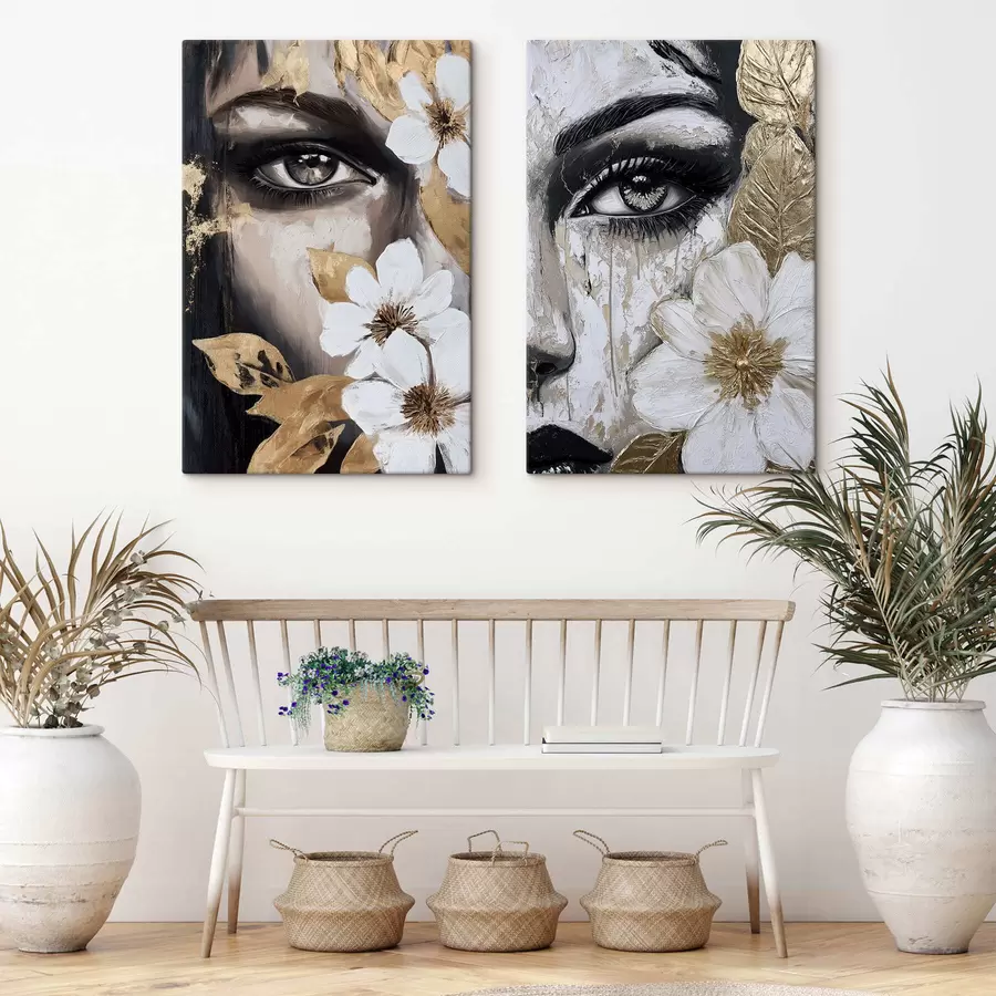murales de pared Rostros abstractos con flores m30495