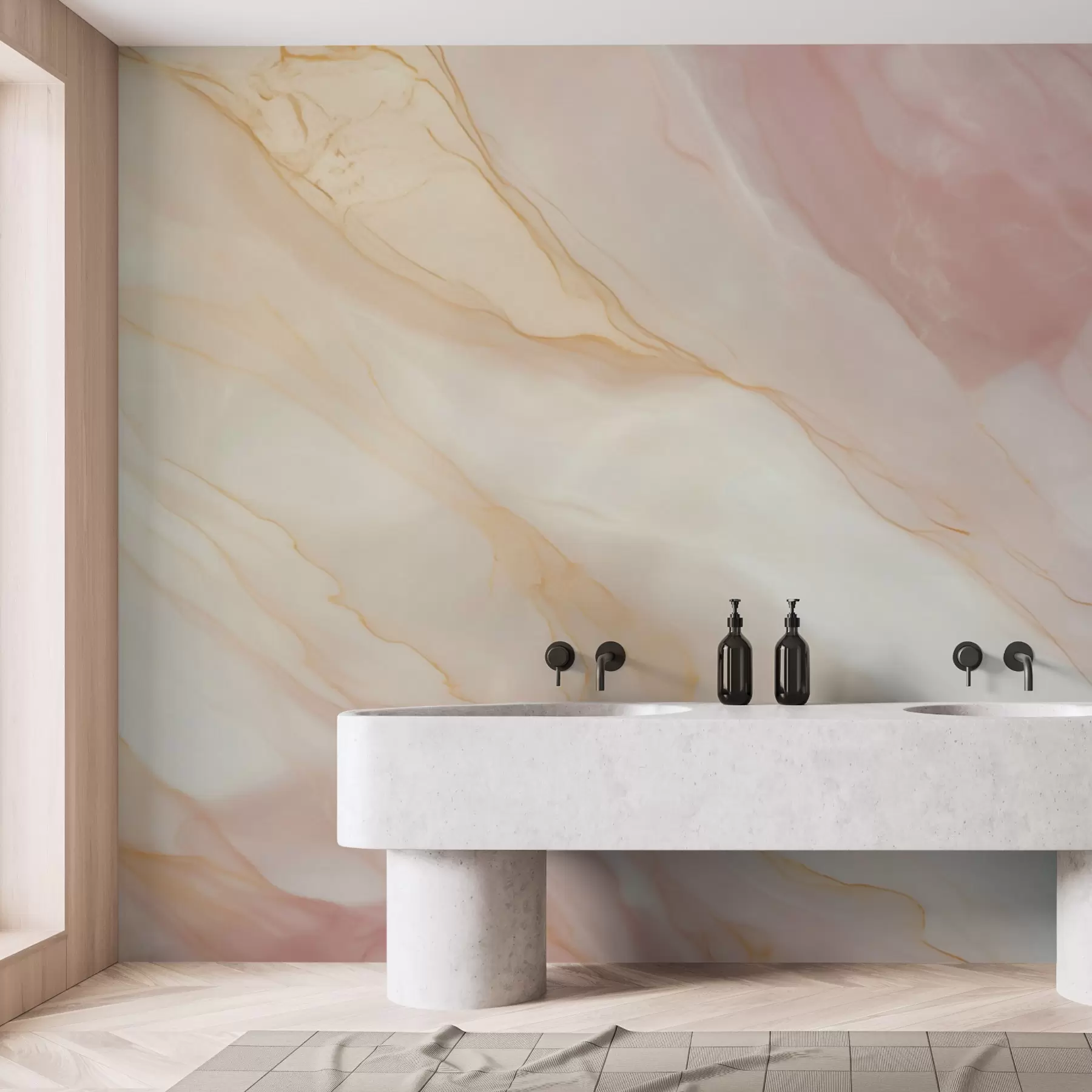 murales de pared Imitación de un patrón abstracto con textura de mármol en tonos rosas y amarillos w05632