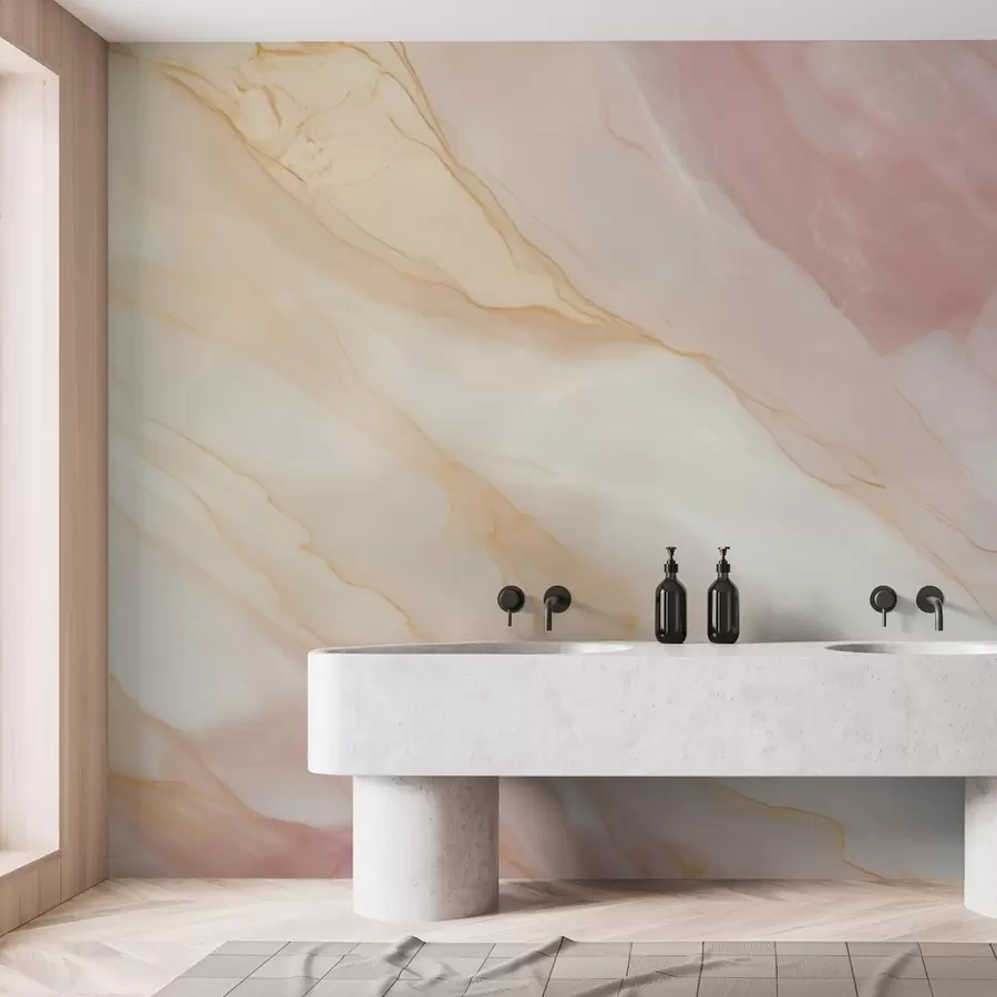 murales de pared Imitación de un patrón abstracto con textura de mármol en tonos rosas y amarillos w05632