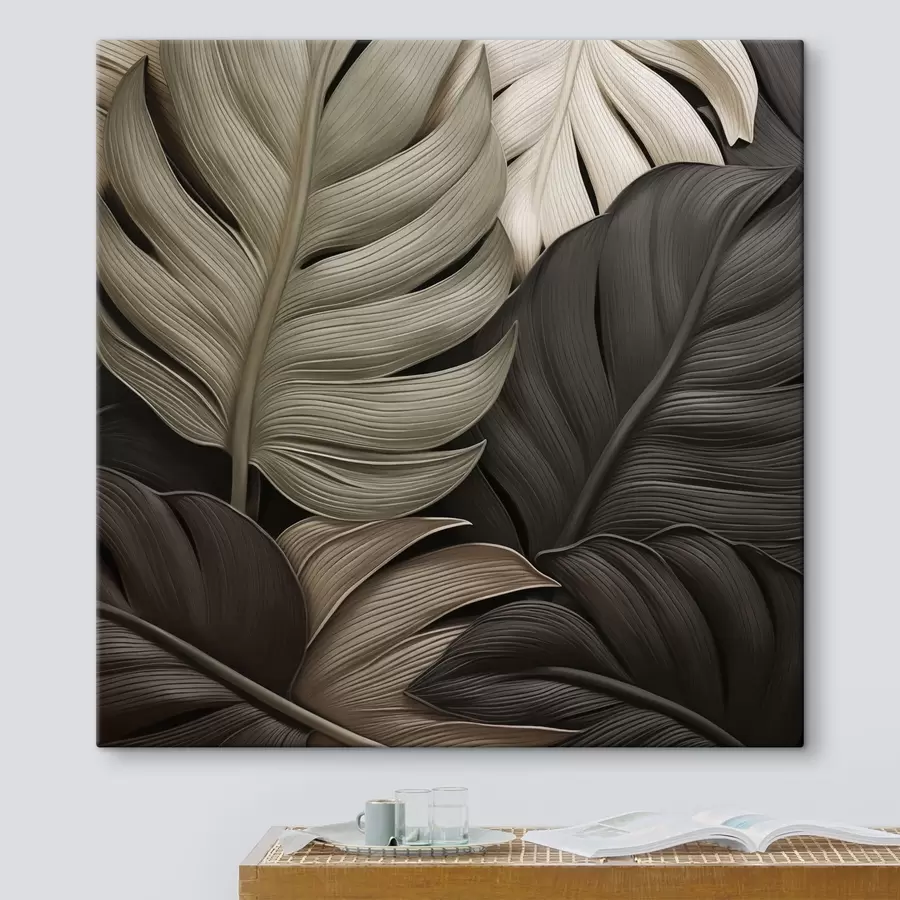 murales de pared Hojas tropicales, imagen plana, imitación de pinceladas en relieve s49081