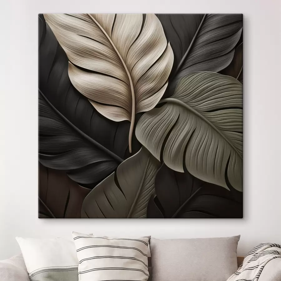 murales de pared Hojas grandes, imagen plana, imitación de pinceladas en relieve s49082