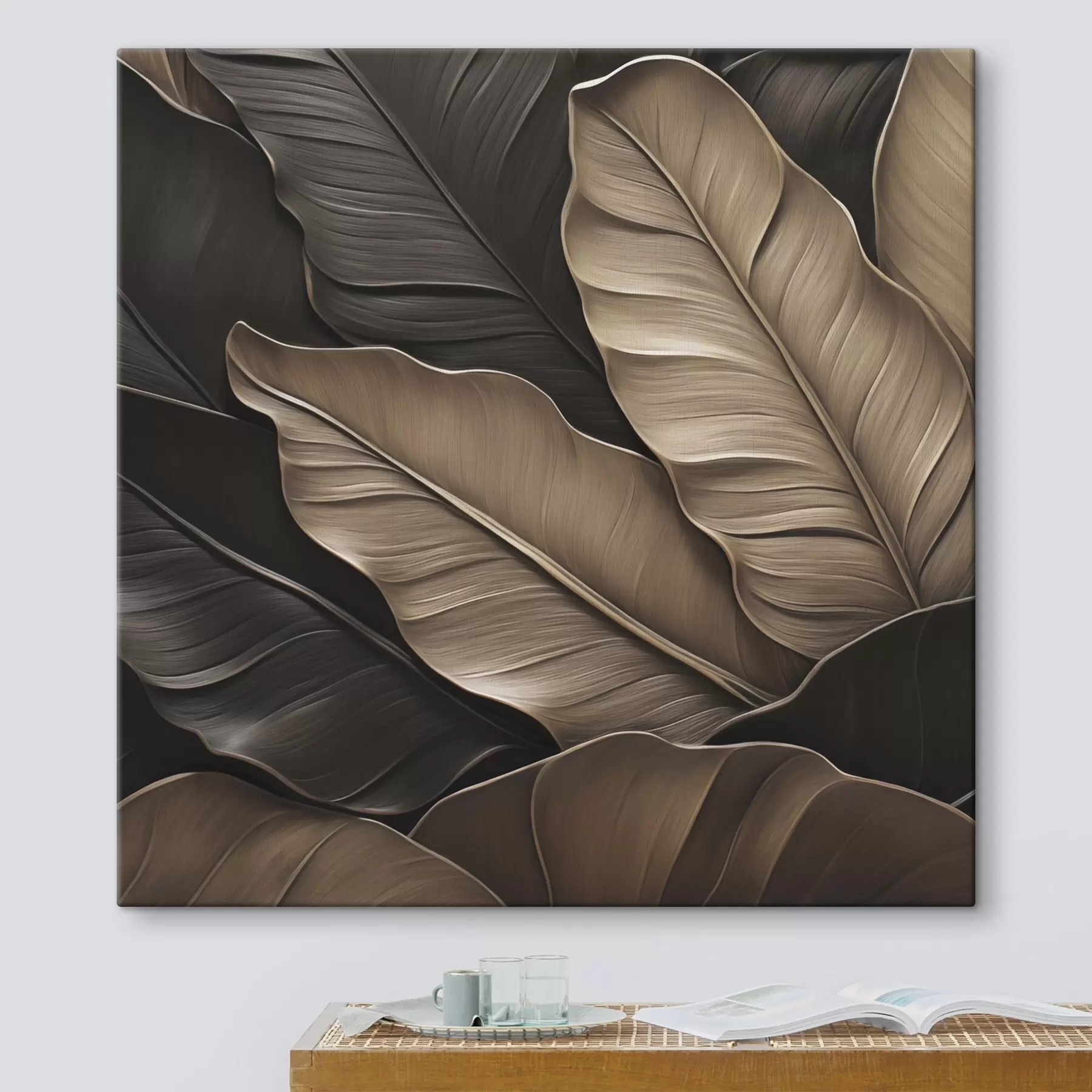 murales de pared Hojas, imagen plana, imitación de pinceladas en relieve s49143