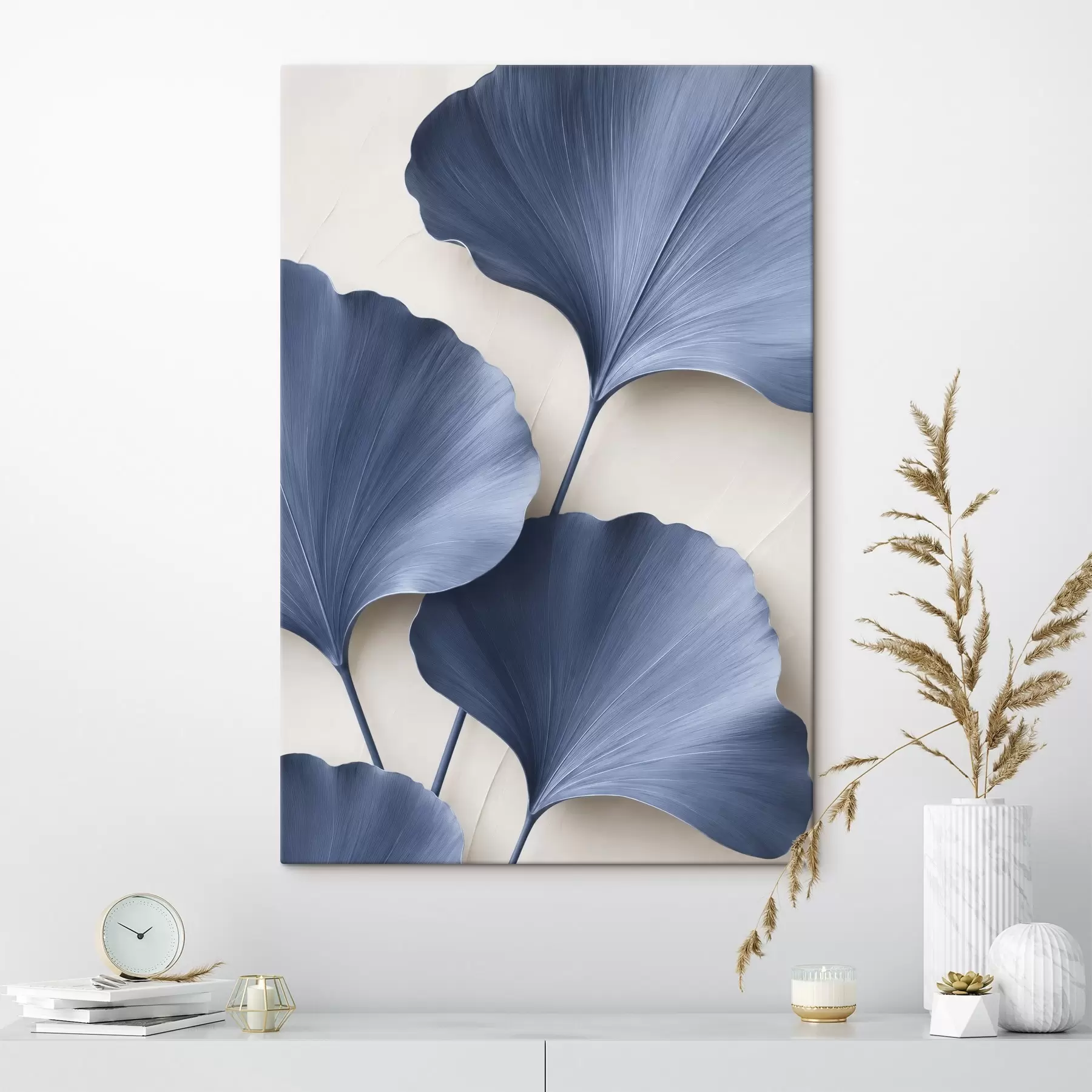 murales de pared Hojas de ginkgo en una rama, una imagen plana con imitación del efecto de profundidad y volumen s49297
