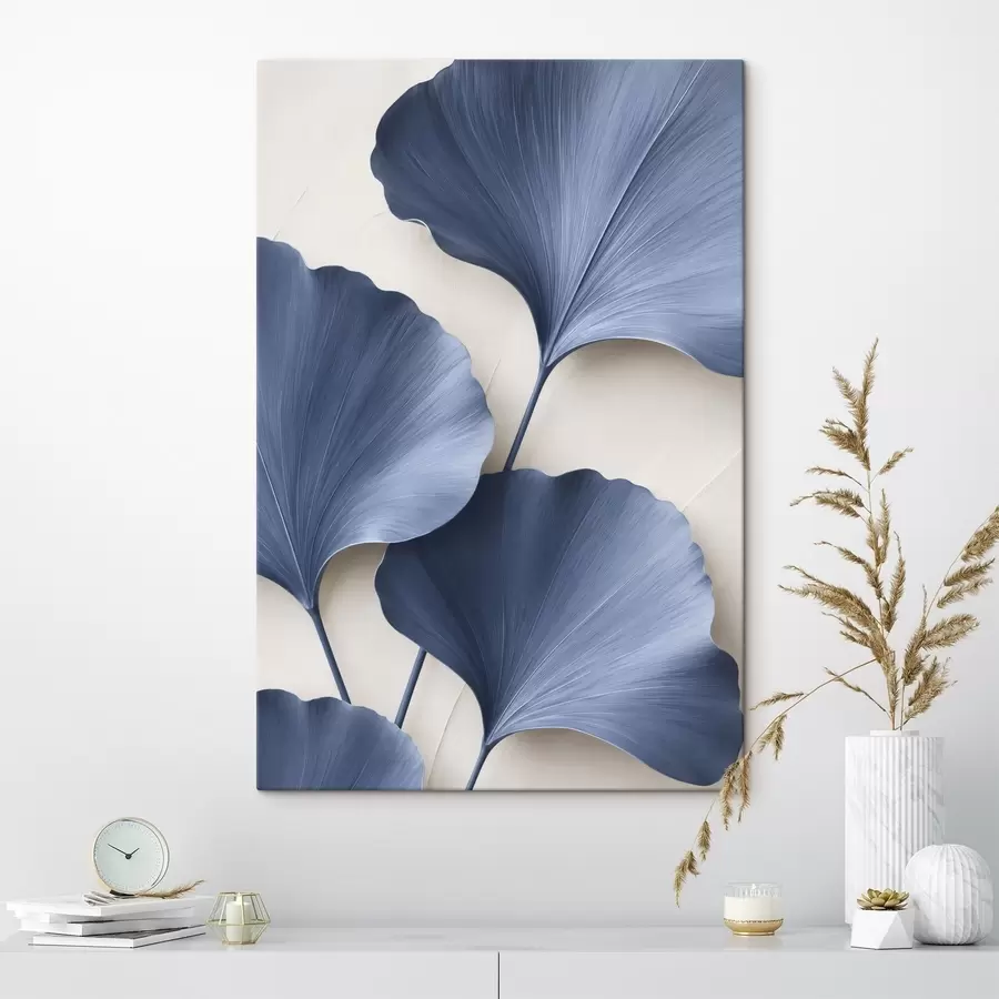 murales de pared Hojas de ginkgo en una rama, una imagen plana con imitación del efecto de profundidad y volumen s49297