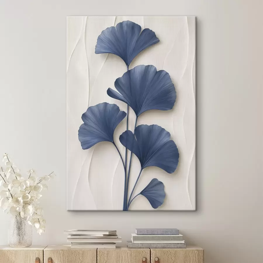 murales de pared Hojas de ginkgo sobre un fondo claro, una imagen plana con un efecto que simula la profundidad del volumen s49298