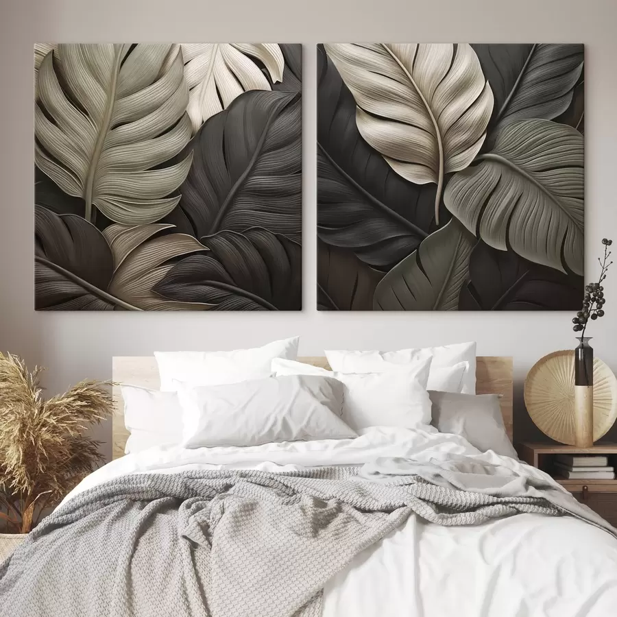 murales de pared Hojas tropicales, imagen plana, imitación de pinceladas en relieve m30454