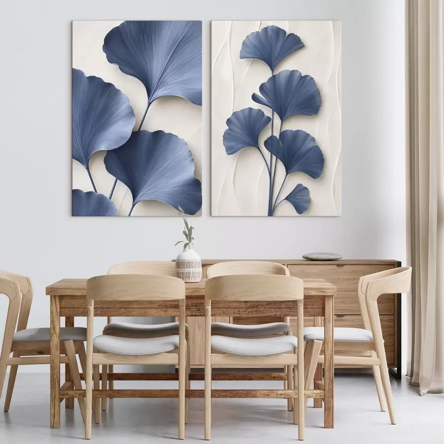 murales de pared Hojas de ginkgo en una rama, una imagen plana con un efecto de profundidad y volumen m30524