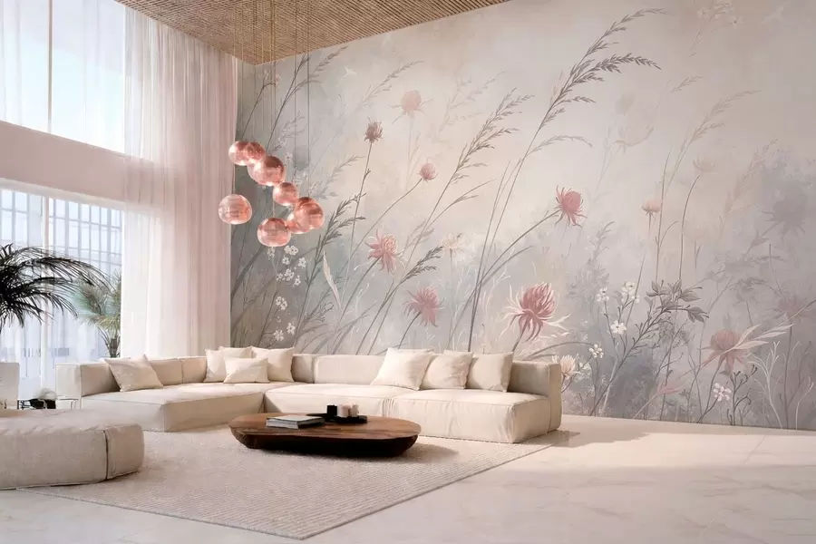 murales de pared Flores silvestres de colores claros en una composición aireada w05538v2