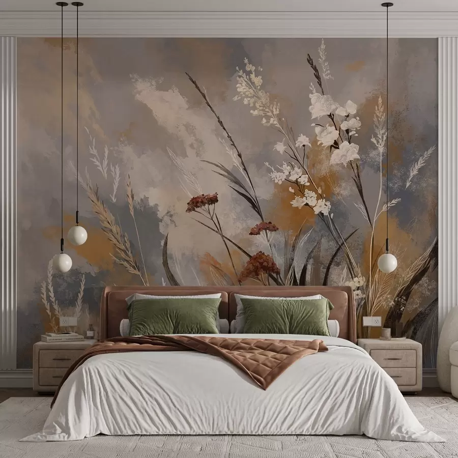 murales de pared Plantas de pradera en tonos naturales cálidos w05539