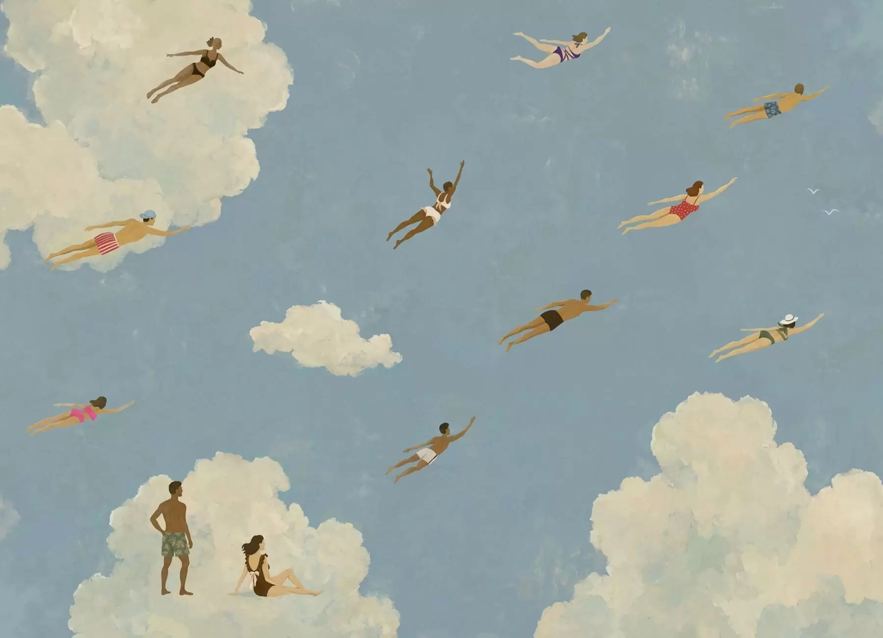 murales de pared Personas flotando entre las nubes en un cielo azul w05628