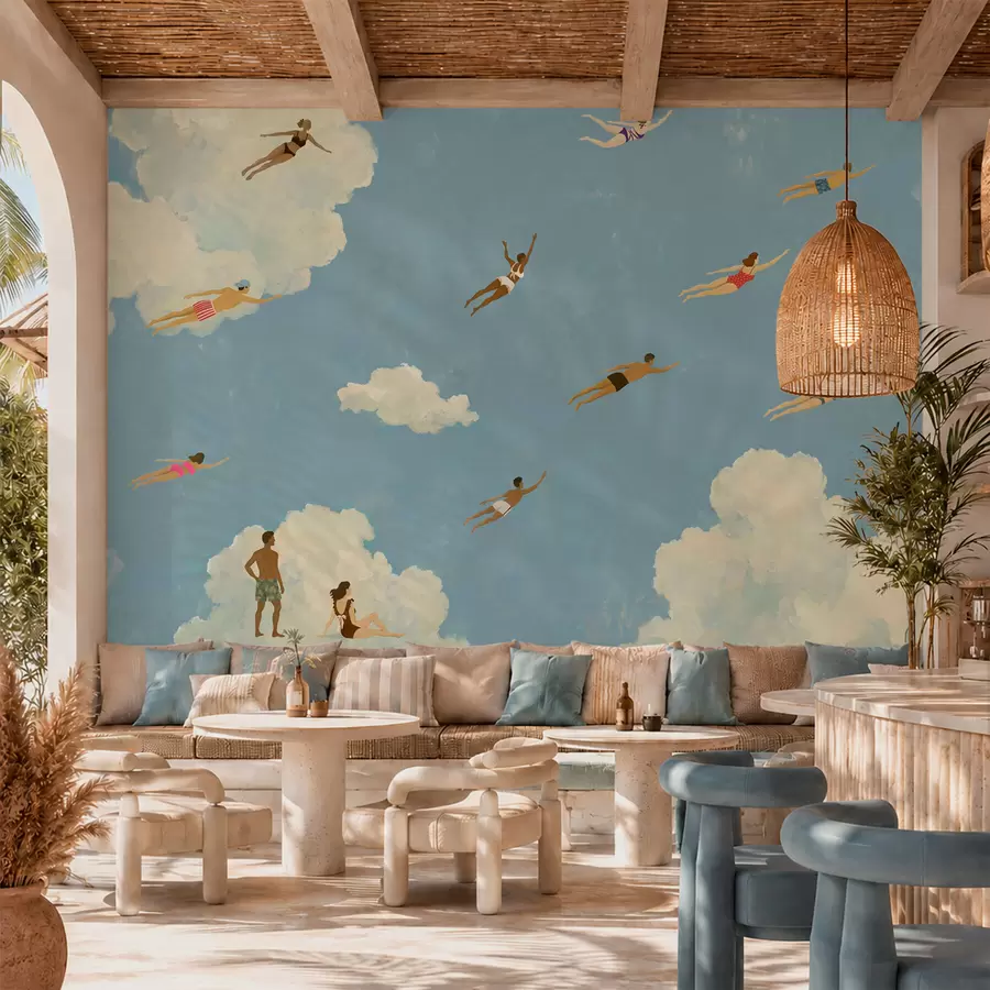 murales de pared Personas flotando entre las nubes en un cielo azul w05628