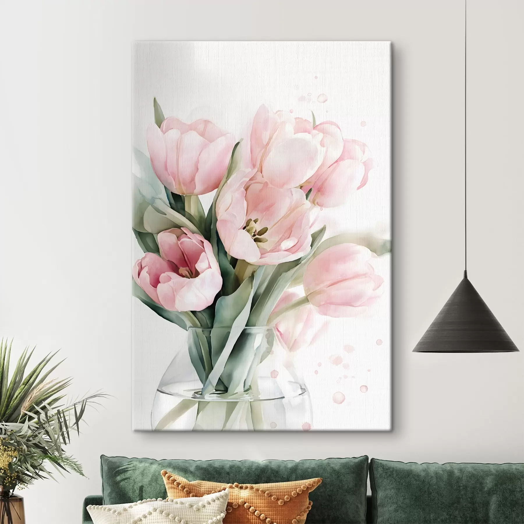 murales de pared Delicados tulipanes rosas en estilo acuarela s49225