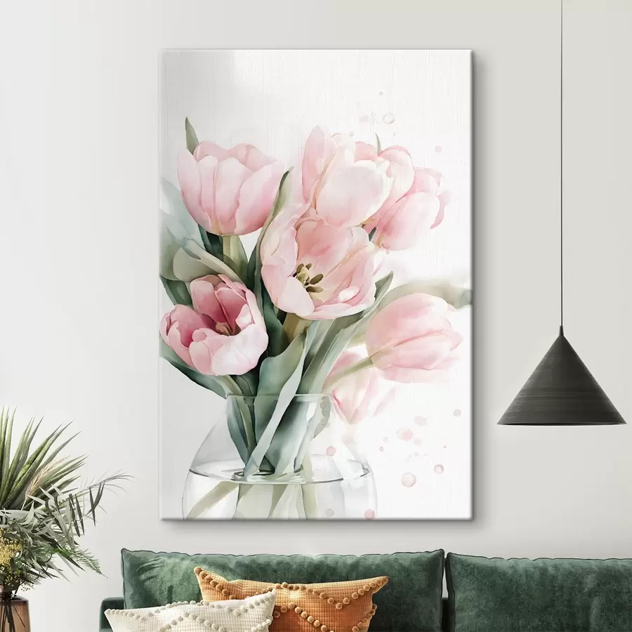 murales de pared Delicados tulipanes rosas en estilo acuarela s49225