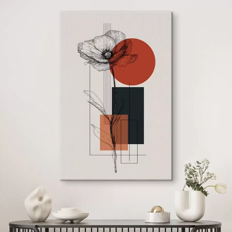 murales de pared Una amapola de estilo pop sobre un fondo geométrico s49229