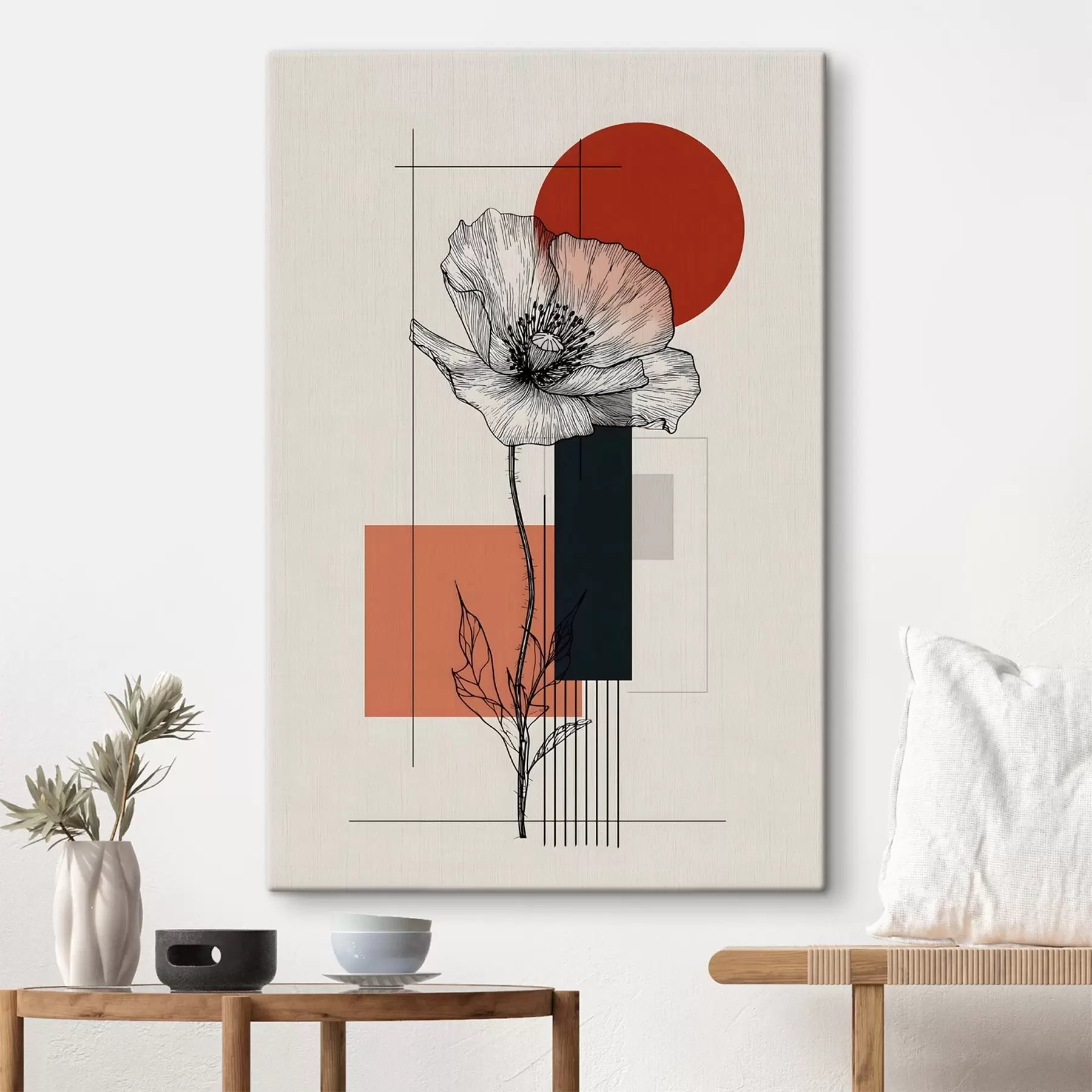 murales de pared Una amapola de estilo pop sobre un fondo geométrico s49230