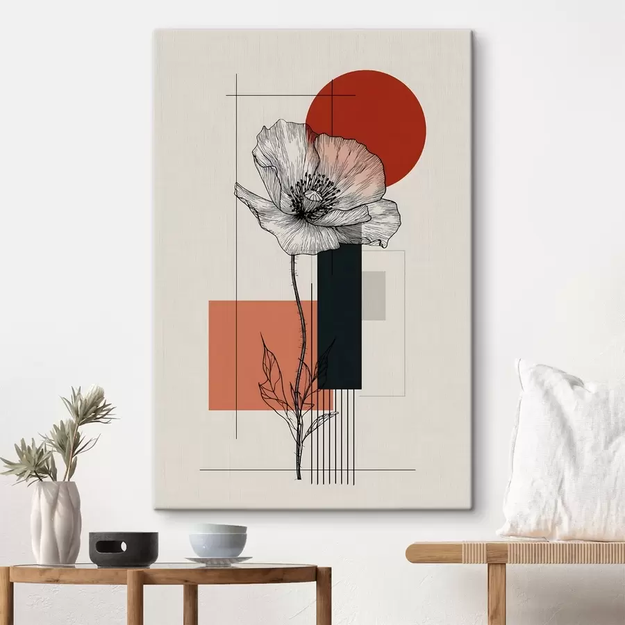 murales de pared Una amapola de estilo pop sobre un fondo geométrico s49230