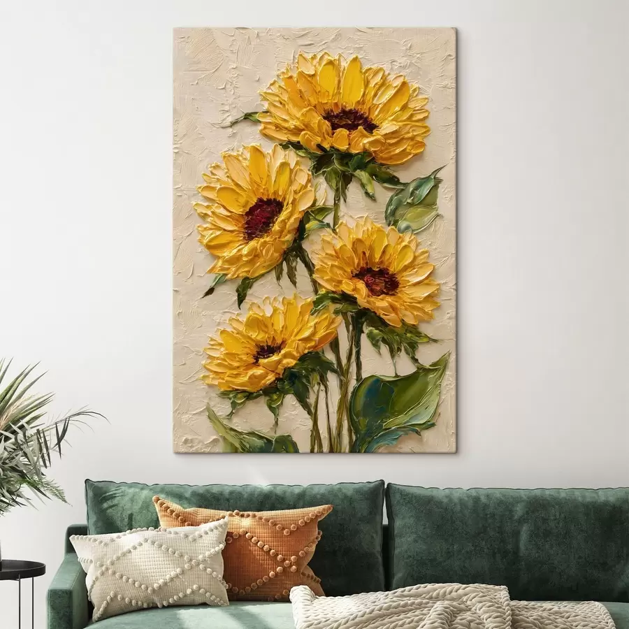 murales de pared Exuberantes girasoles en estilo impasto s49231