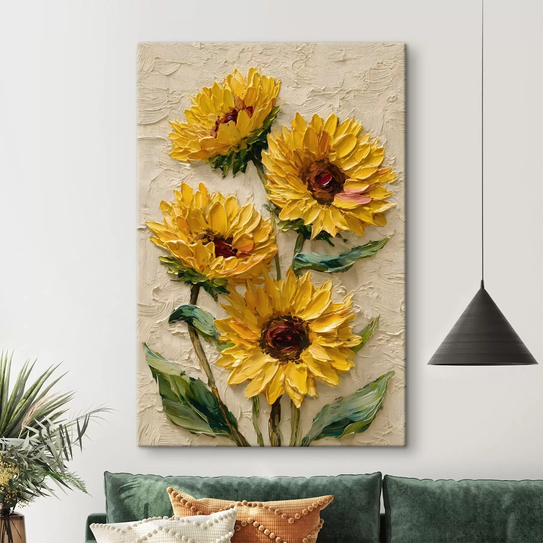 murales de pared Exuberantes girasoles en estilo impasto s49232